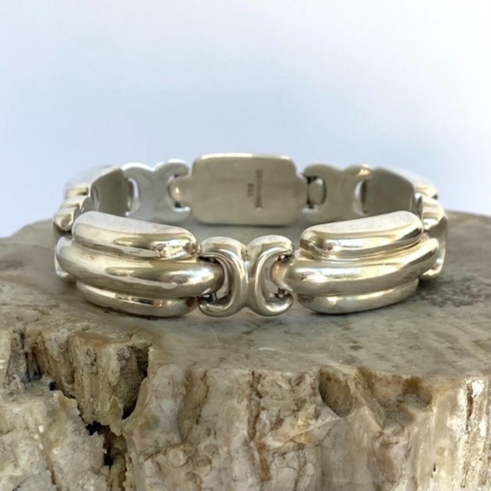 VTG Sterling Silver 925 Signed Bayanihan Modernist Panel Link Bracelet 7.25" 34g - Picture 1 of 16